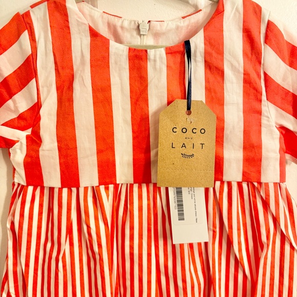 Coco Au Lait Striped Cotton Dress in Coral NWT 3T - Picture 2 of 5